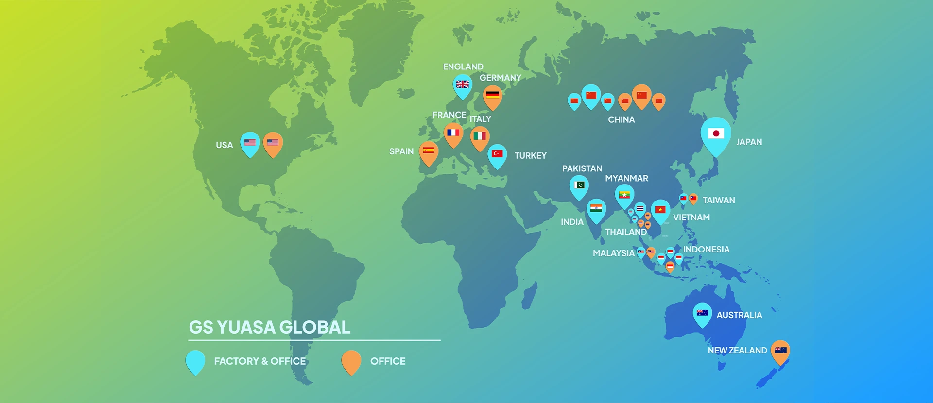 GS YUASA GLOABAL MAP